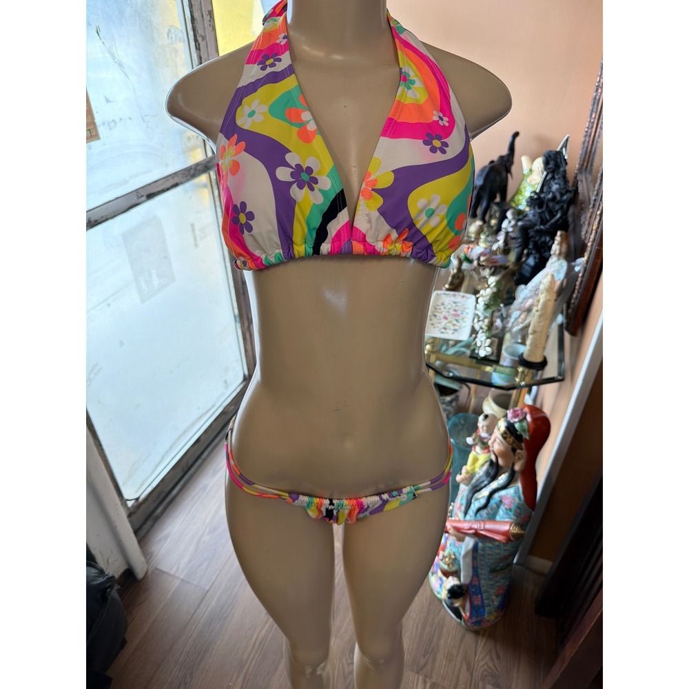 Women’s Floral Halter Bikini Top and Bottom - Multicolor